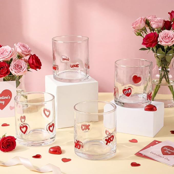 Skylety 8 Pcs Valentines Day Icons Juice Glasses Heart Love Drinking Cups Old by Skylety