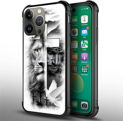 for iPhone 13 Pro Max Case, Lion Cross Jesus Christ Dove Pattern Graphic Design - Image 4