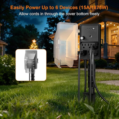SURAIELEC Outdoor Power Stake Light Timer, Dusk to Dawn, 6 Electrical Outlet - Image 4