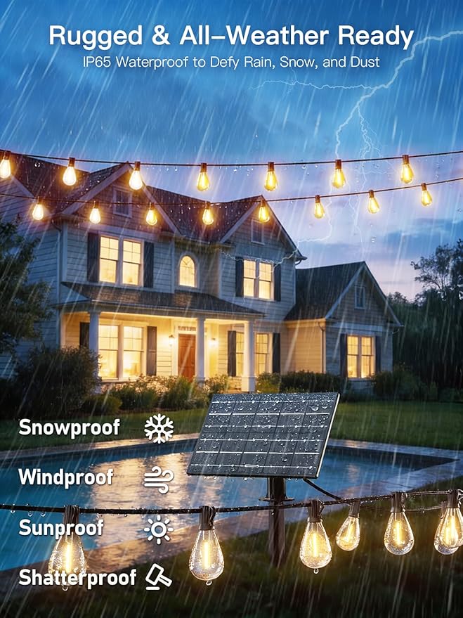 50FT Solar String Lights Outdoor Waterproof, 18+1 LED Solar Powered Lights - Image 4