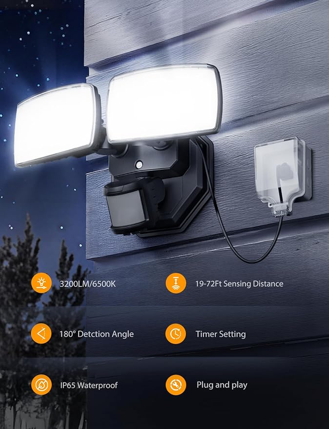 Onforu 32W Plug in Motion Sensor Lights Outdoor, 3200LM Motion Flood Light Dusk - Image 2