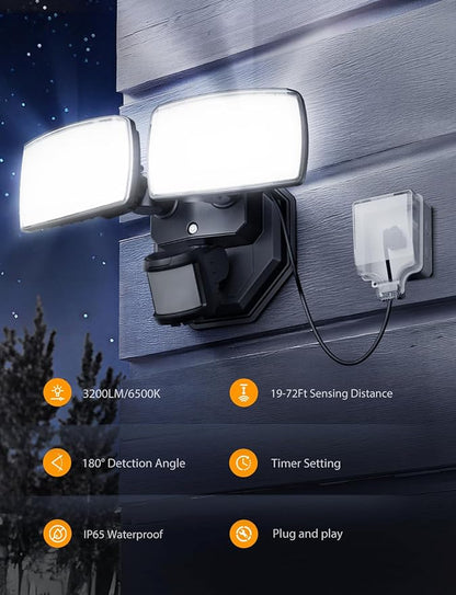 Onforu 32W Plug in Motion Sensor Lights Outdoor, 3200LM Motion Flood Light Dusk - Image 2