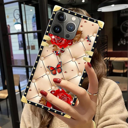 Compatible with iPhone 12 Pro Max Case, Shining Red Rose Butterfly Leather - Image 6