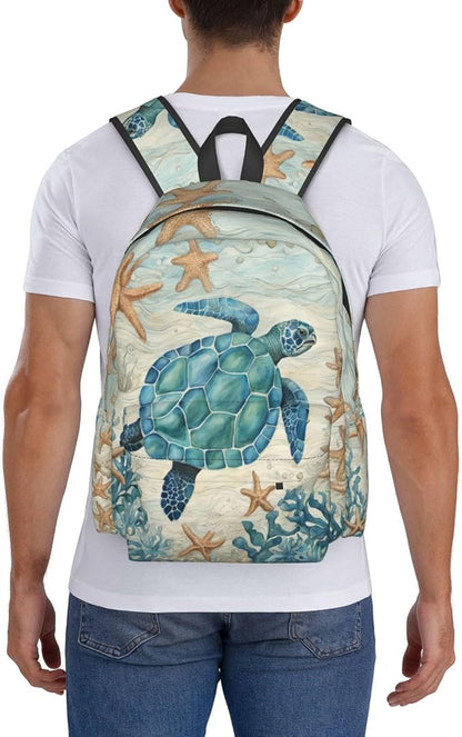 cfpolar 17 Inch Backpack Vintage Sea Turtle Starfish Laptop Bag Shoulder Bag - Image 7