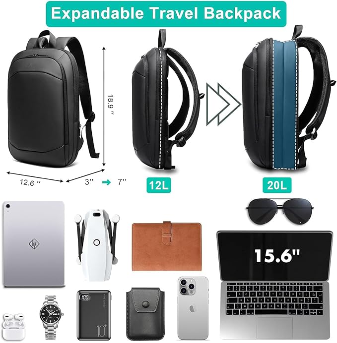 hk Business Backpack for Men 15.6 Inch, Slim & Expandable Waterproof Travel - Image 2