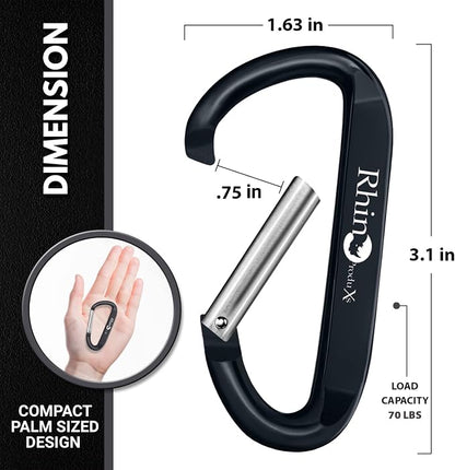 Rhino Produxs 8PCS of Lightweight Duty Snap Carabiner Clips, D Ring Shape - Image 2