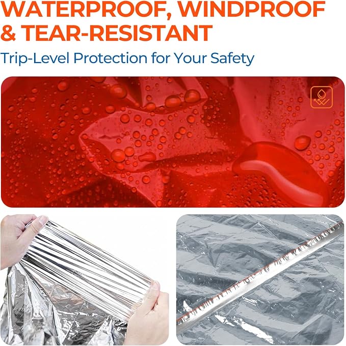 K Kingstar 2 Pack Emergency Mylar Poncho, Waterproof Rain Ponchos, Reusable - Image 4