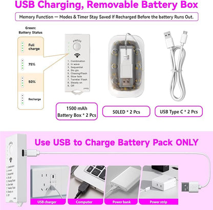 HXWEIYE Rechargeable Fairy Lights Battery Operated, DIY Timer & 8 Modes - Image 6