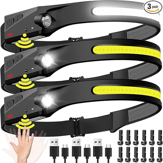 Headlamp Rechargeable 3PCS, 230° Wide Beam Head Lamp LED by BIAT