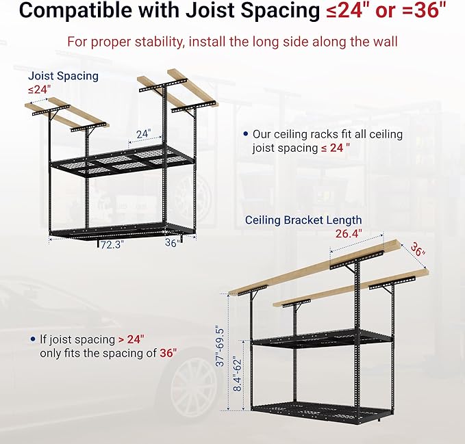 FLEXIMOUNTS 3x6 2-Tier Overhead Garage Storage Rack – Adjustable Heavy Duty - Image 2