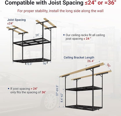 FLEXIMOUNTS 3x6 2-Tier Overhead Garage Storage Rack – Adjustable Heavy Duty - Image 2