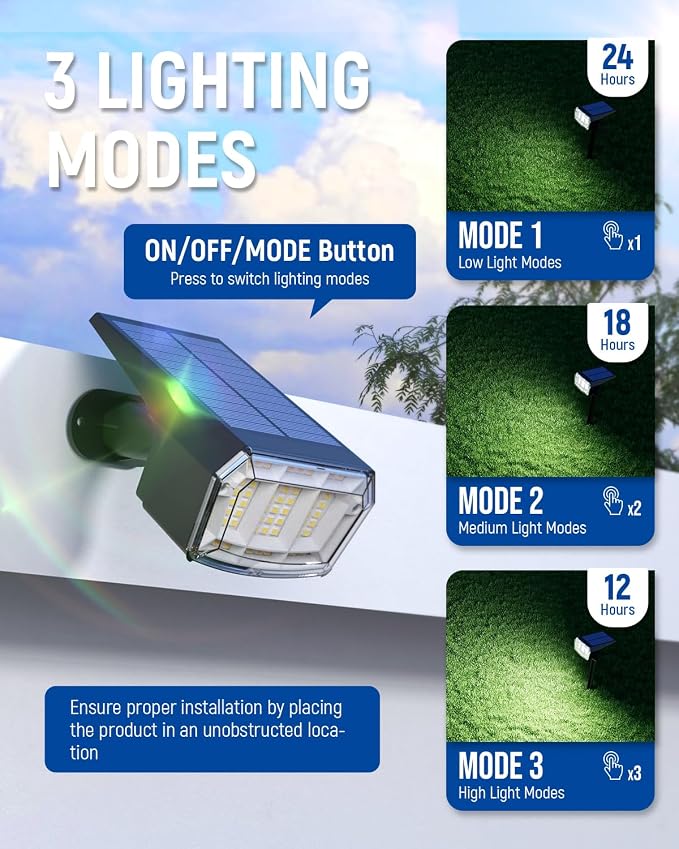 AUDERWIN Solar Spot Lights Outdoor Waterproof 10 Pack IP65, 63 LED 3 Lighting - Image 2