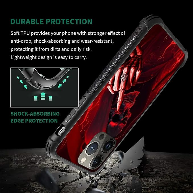 for iPhone 14 Pro Max Case, Gestures Funny Skull Pattern Graphic Design Girl - Image 6