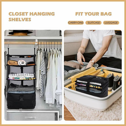 Surblue Hanging Closet Storage Bag Collapsible 3-Shelf Washable Oxford Fabric - Image 2