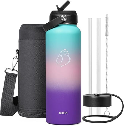 BUZIO 40oz Insulated Water Bottle, Stainless Steel Double Wall Water Flask Leak by BUZIO