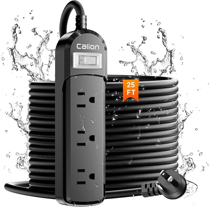 VNJ IPX6 Waterproof Outdoor Surge Protector Power Strip, 3AC Outlets 25FT Cord by Unknown