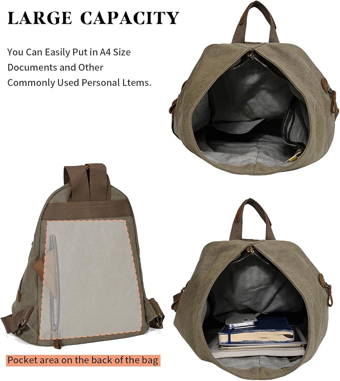 KL928 Canvas Vintage Backpack – Large Casual Daypack Outdoor Travel Rucksack - Image 4