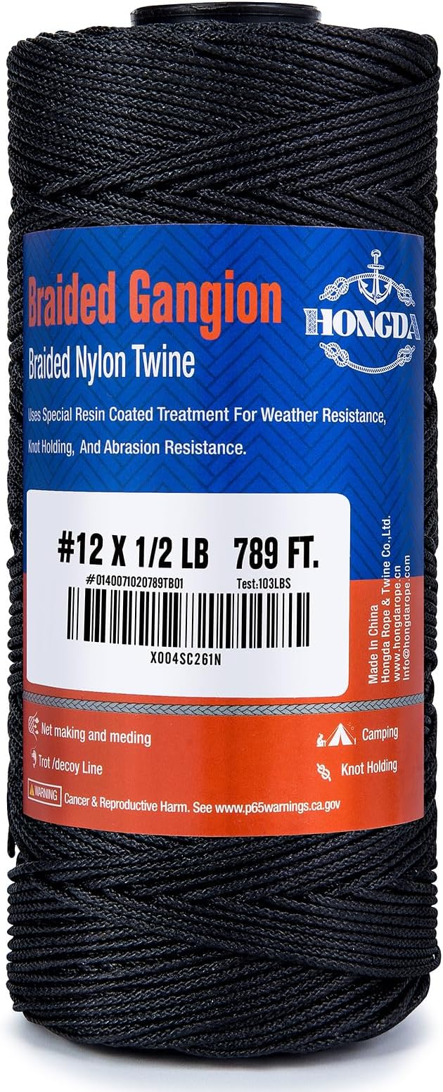 HONGDA Braided Tarred Bank Line Braided Nylon Twine, 789 Feet #12 Bank Line by hongda