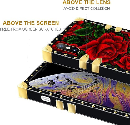 Compatible with iPhone Xs Max Case, Vector Red Rose Green Leaf Luxury Golden - Image 7