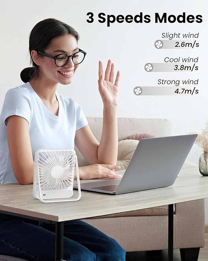 Koonie Desk Fan, Ultra Quiet 2.5-11h Battery Operated Small USB Fan - Image 6
