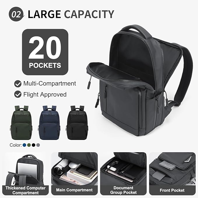 Waterproof Laptop Backpack for Men & Women, Flight Approved Anti-Theft Daypack - Image 4