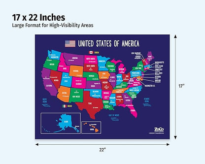 ZOCO – United States Map with Capitals Poster – Laminated 17x22 – Educational - Image 2