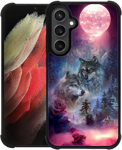 for Samsung Galaxy S23 FE Case, Star Two Wolfs Howling Pattern Graphic Design by FKBRCL4U