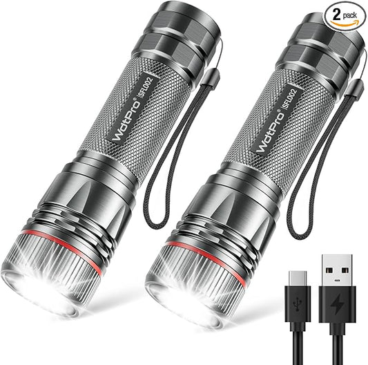 WdtPro Rechargeable Flashlights High Lumens, 2 Pack 10H Long Lasting Super by WdtPro