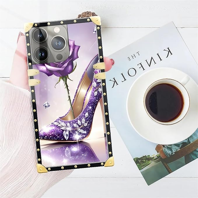 Compatible with iPhone 15 Pro Max Case, High Heeled Purple Diamond Rose Luxury - Image 7