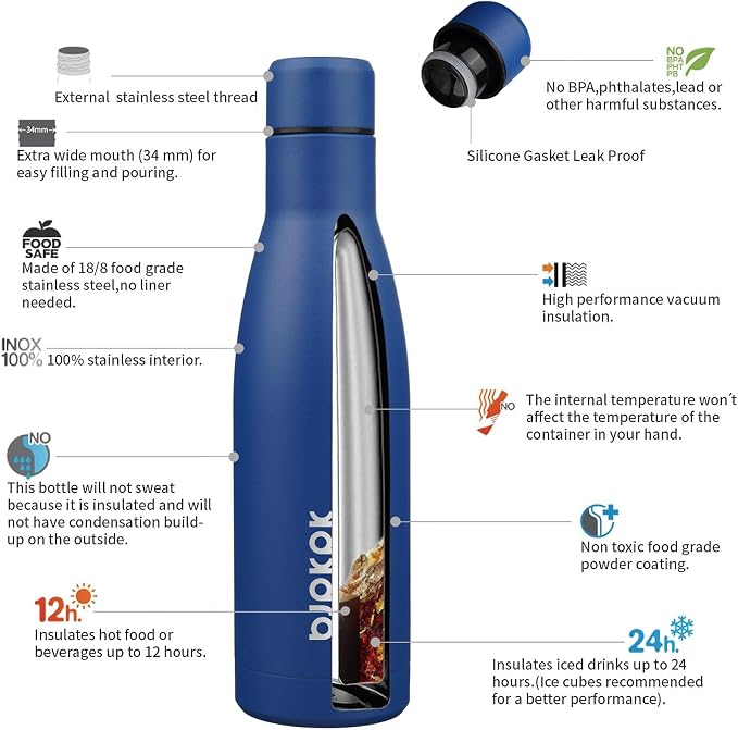 BJPKPK 17oz Insulated Water Bottles Stainless Steel Sports Water Bottles Keep - Image 3