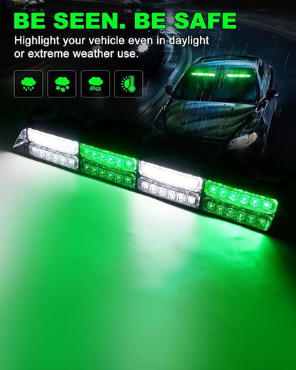 HLauto 6Z4J Emergency Dash Strobe Lights: 2x16.8 inch Green White Safety Lights - Image 3