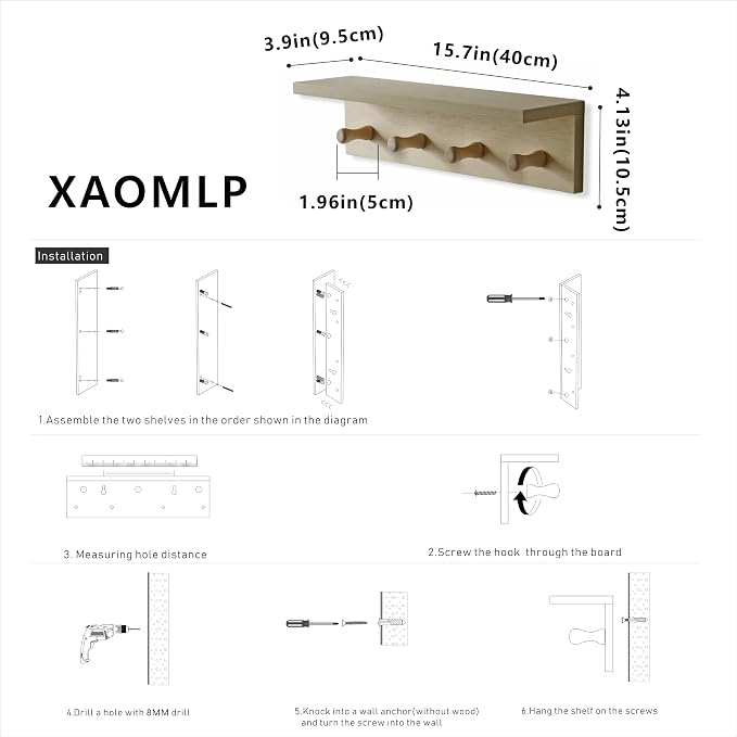 Entrance Coat Rack ，Coat Hooks, Wall-Mounted Wooden Hook Rack, Wall-Mounted - Image 3