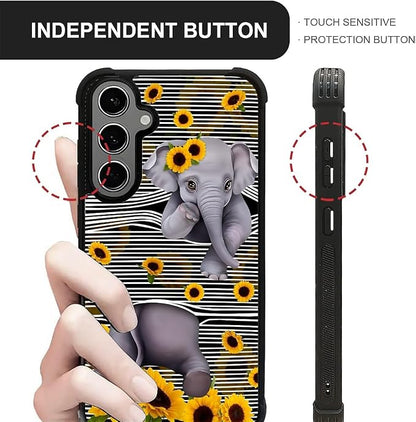 for Samsung Galaxy S24 S25 Plus Case, Cute Little Elephant Sunflower White Line - Image 5