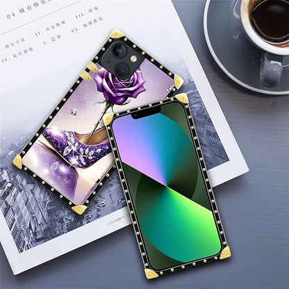 Compatible with iPhone 13 Case, High Heeled Purple Diamond Rose Luxury Golden - Image 6
