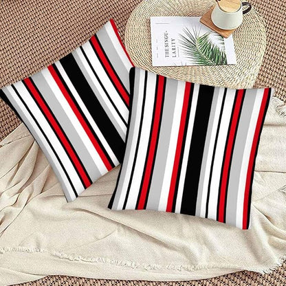 Vertical Lines Striped Pillow Covers 18 X 18 Black White Grey Red Watercolor - Image 3