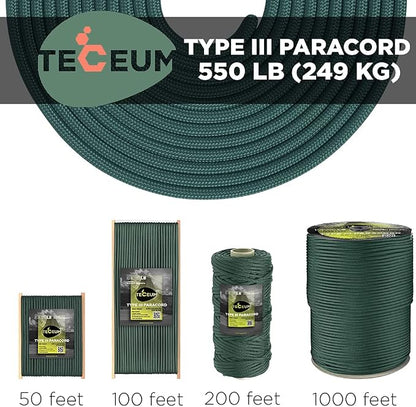 TECEUM 5/32" Paracord Rope 1000 – 1000ft / 200ft / 100ft / 50ft – Tactical - Image 9