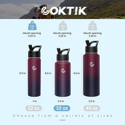 COKTIK 32oz Sports Water Bottle, Stainless Steel Water Bottle - Image 2