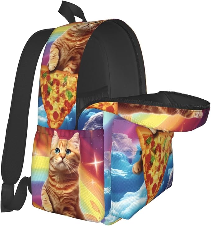 cfpolar 17 Inch Backpack Funny Pizza Cat Rainbow Laptop Bag Shoulder Bag School - Image 8