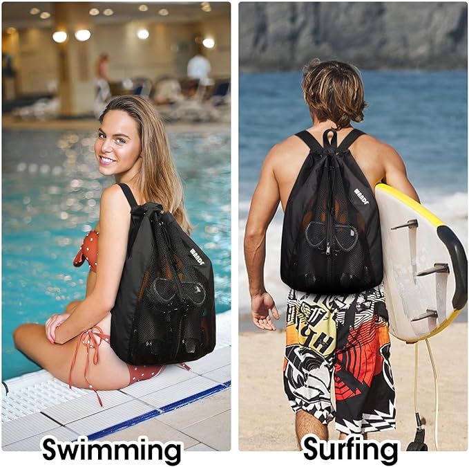 WANDF Swim Bag Mesh Drawstring Backpack Beach Backpack - Image 7