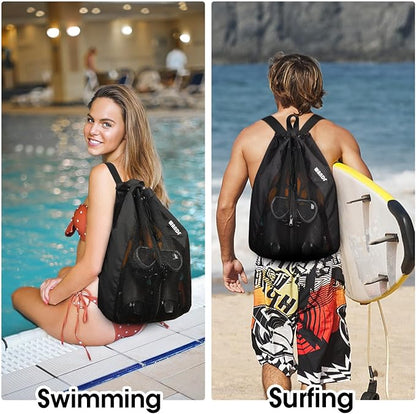 WANDF Swim Bag Mesh Drawstring Backpack Beach Backpack - Image 7