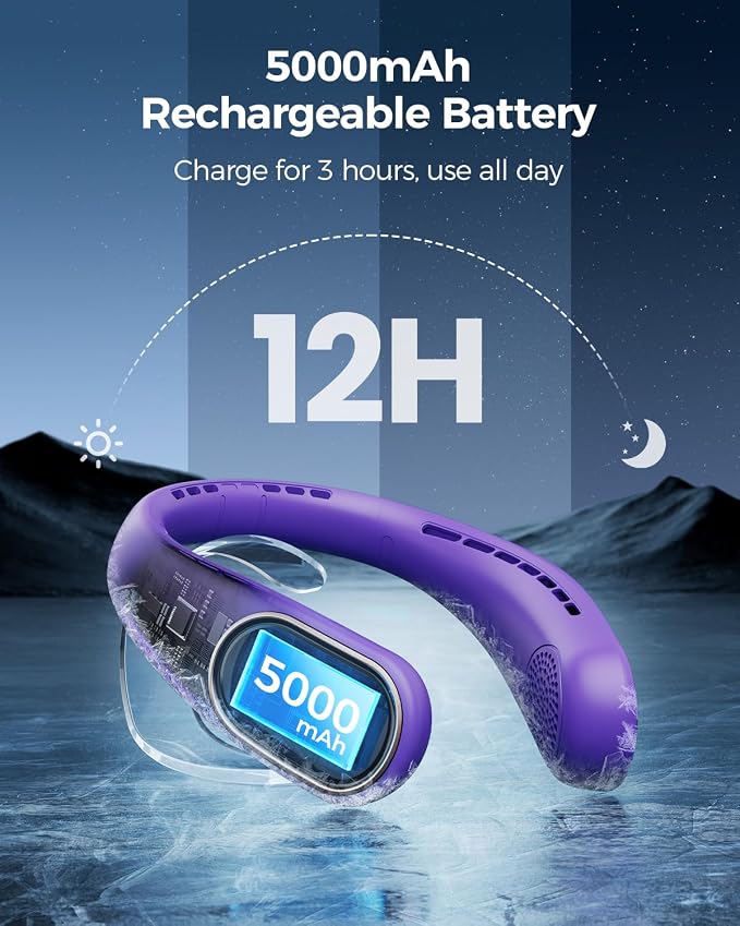 SHEWIND Portable Neck Fan - 5000mAh Rechargeable Hands-Free Wearable Fan | 4 - Image 3