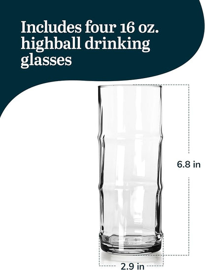 Libbey Tiki Bamboo Highball Drinking Glasses, Iconic 16 Oz Tall Cocktail - Image 3