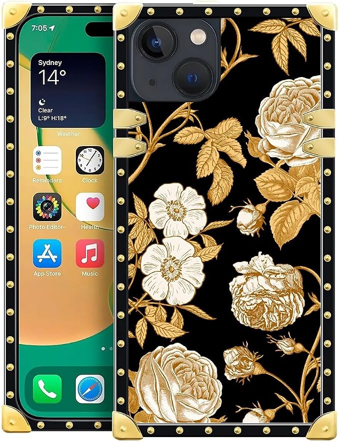 Compatible with iPhone 14 Case, Blooming Rose Golden Flower Luxury Golden by Unknown