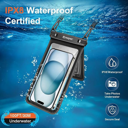 Rynapac IPX8 Waterproof Phone Pouch 2 Pack, Double Space Waterproof Phone Case - Image 2