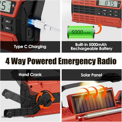 Emergency Crank Radio, 5000mAh/18500mWh Solar Hand Crank Radio, AM/FM/NOAA - Image 4