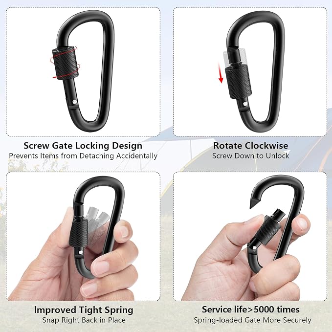 sprookber 3" Locking Carabiners | Keychain Carbineers D Ring Key Clip Spring - Image 3