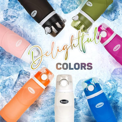 Kemier Collapsible Silicone Water Bottles-750ML, Medical Grade, BPA Free Travel - Image 8