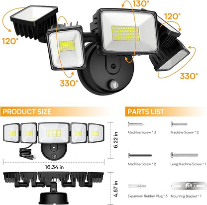 Onforu 150W 15000LM Dusk to Dawn Outdoor Lighting, 5 Heads Plug in Flood Lights - Image 5