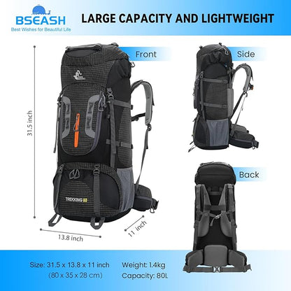 Bseash 80L Waterproof Hiking Camping Backpack - Image 2
