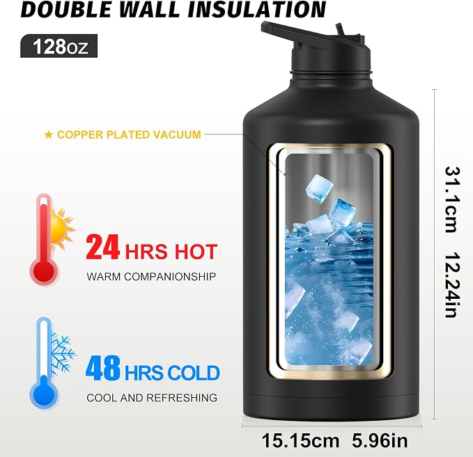 1 Gallon Water Bottle Insulated, BPA Free&Leak Proof, 128oz Stainless Steel - Image 3